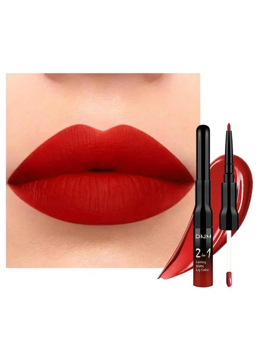 14#-Ruby Red 2-in-1 Waterproof Long Lasting Double-Ended Matte Liquid Lipstick